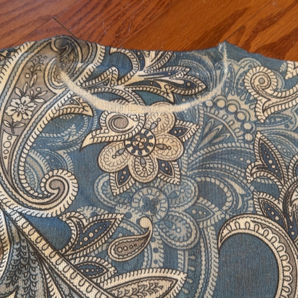 Blue Gray Paisley Statement Sweater Crewneck Allover Print - Picture 4 of 16